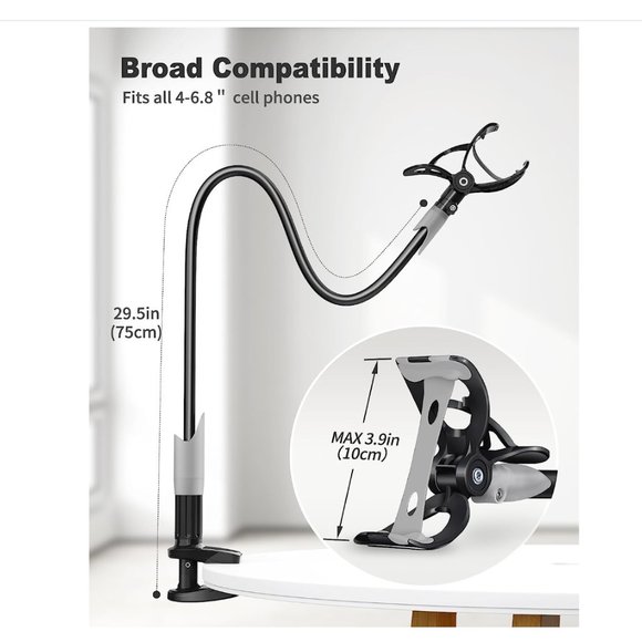 Gooseneck Bed Phone Holder, Flexible Long Arm Phone Mount for Desk Clamp Clip - Picture 4 of 8